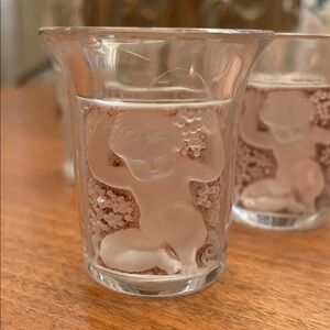 Antique Crystal Cherub Shot glasses (4) Lalique France”Les Enfants” Frosted